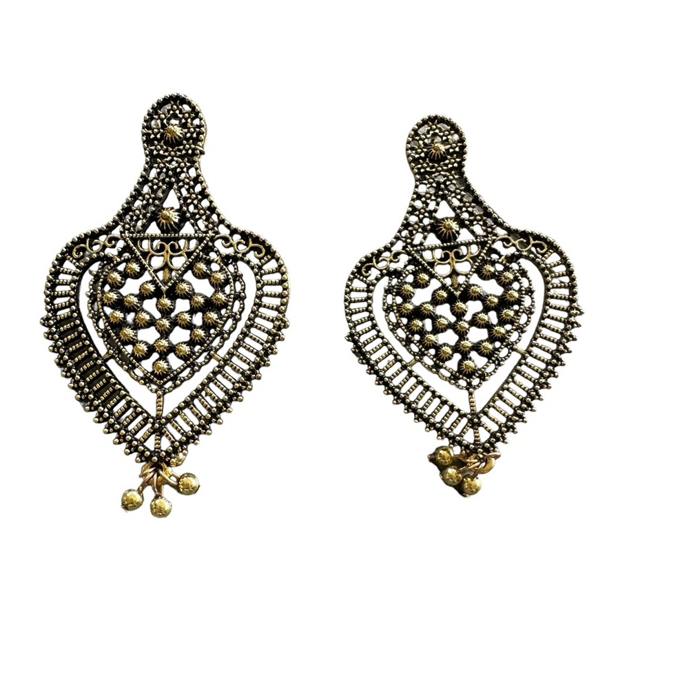 Antique Gold Cutout Metal Drop Earrings